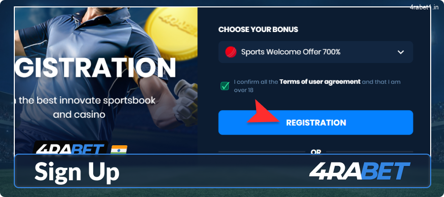 Tap to Registration button at 4rabet Register form