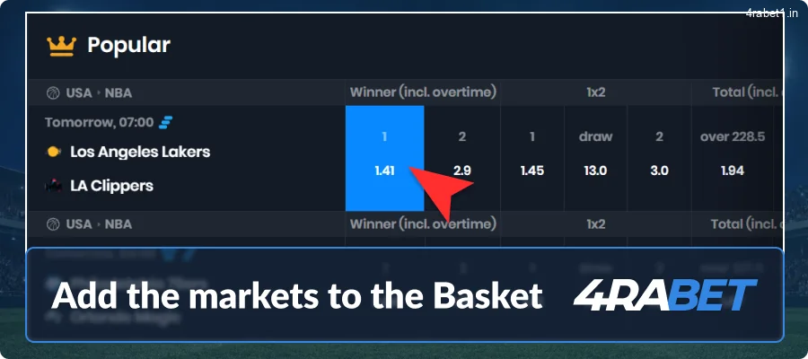 Add the markets to the 4rabet Basket