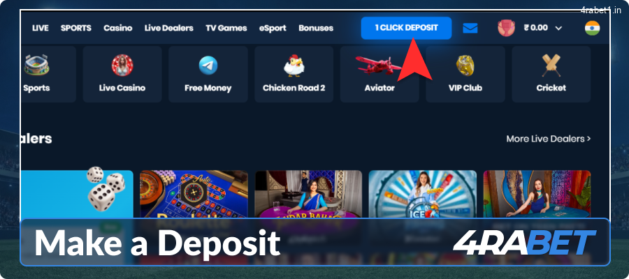 Make a deposit at 4rabet