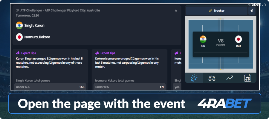 Open the page with the selected 4rabet tennis event