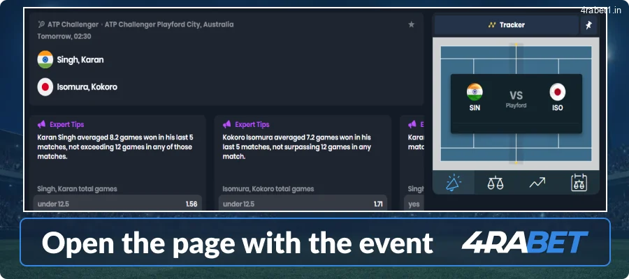 Open the page with the selected 4rabet tennis event