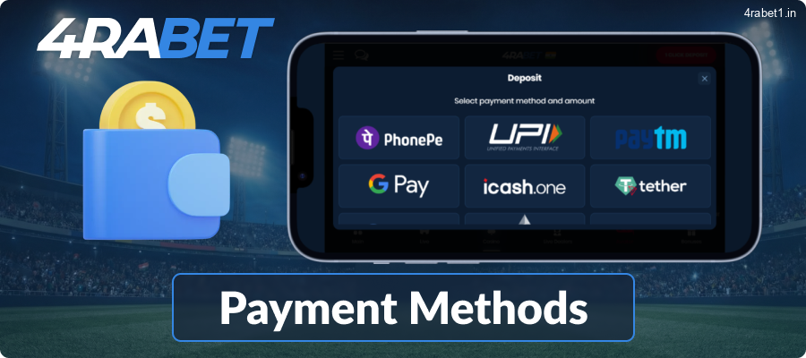 The 4rabet mobile app offers various ways to pay