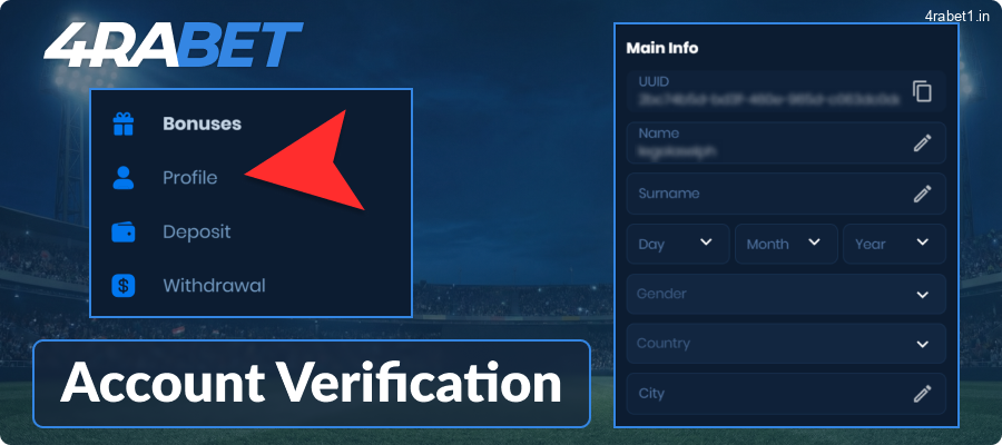 The process of verifying a 4rabet account