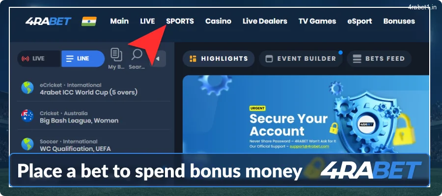 Place your bet at 4rabet website