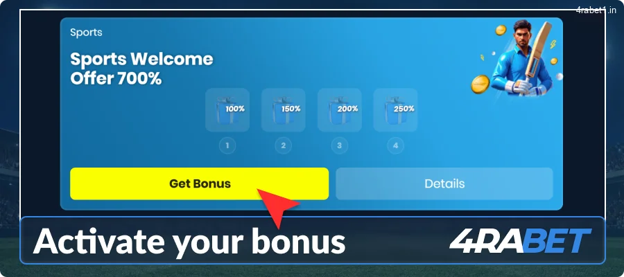 Get a welcome bonus at 4rabet India