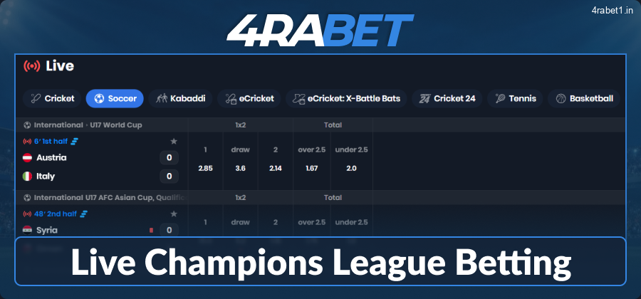 Real-time football betting at 4rabet India