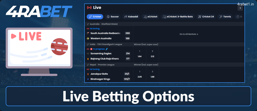Real-time betting on 4rabet IN