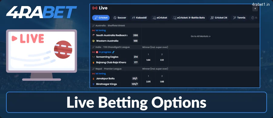 Real-time betting on 4rabet IN