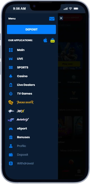 Screenshot 4rabet App Menu
